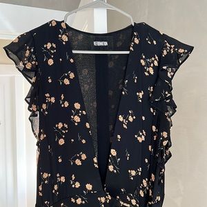 Reformation Black Floral MIDI Tie Dress XL